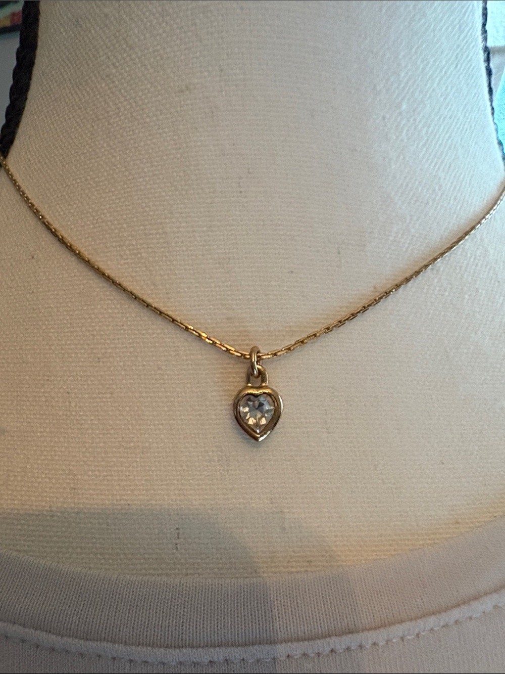 Christian Dior, 14-16” gold vintage crystal Heart Pendant Necklace